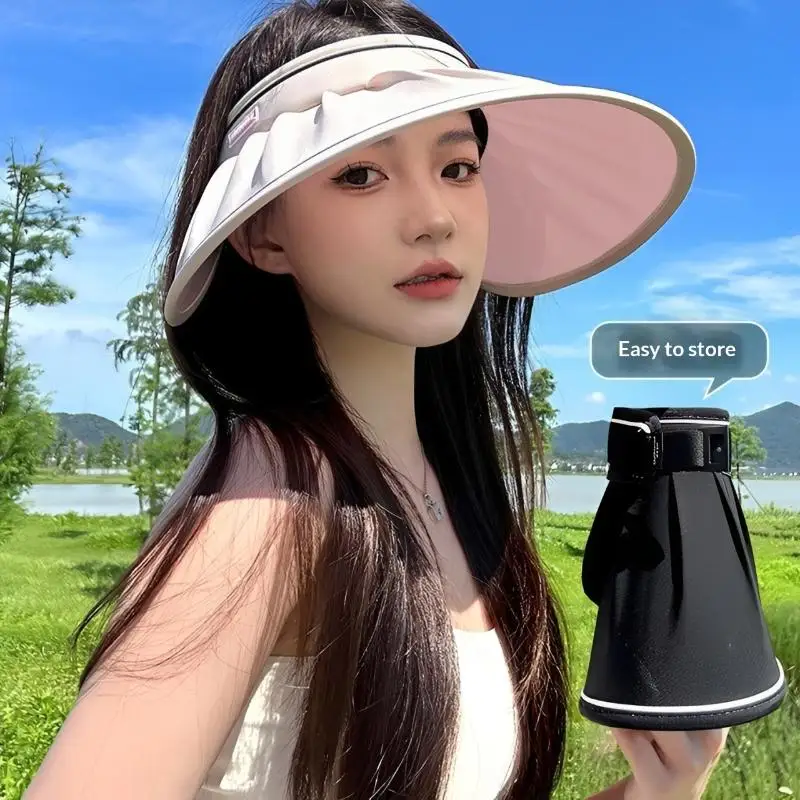 2026 Women's Summer New Large Brim Open Empty Top Sun Hat UPF 50+ Foldable Sunshade Hat UV Protect Sun Protection Sun Cap
