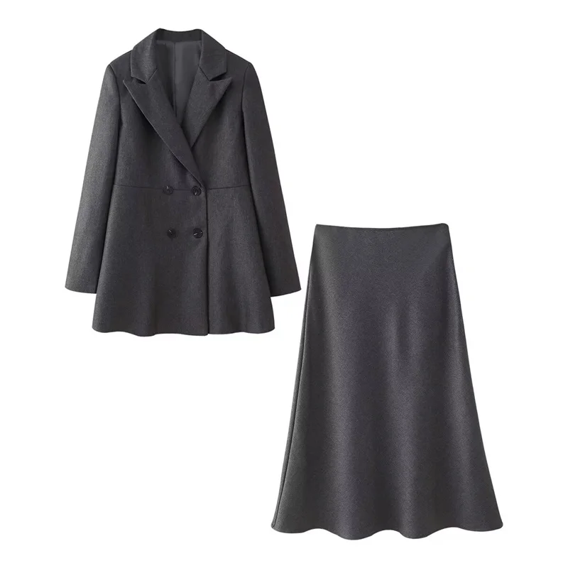 

2-Piece Women's Long-Sleeved Double-Breasted Blazer Jacket High-Waisted Half-Skirt Women's Suit 2024 Casual Fashion Coat Skirt