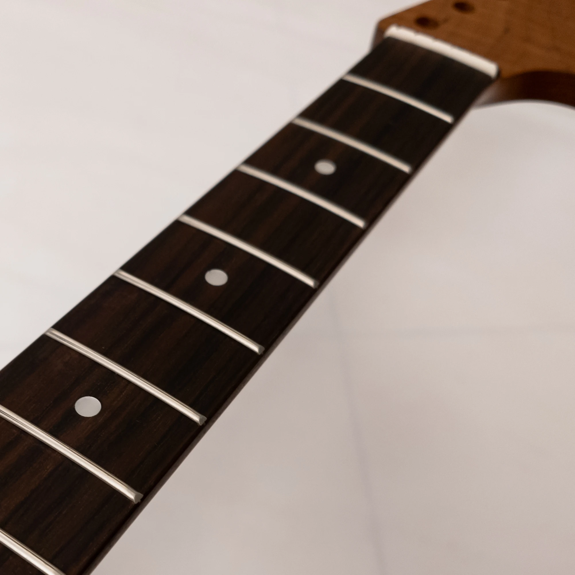 

Large Headstock Guitar Neck Roasted Maple Tiger Flame Rosewood Fingerboard 25.5" Scale 22 Frets Modern C 9.5 Radius