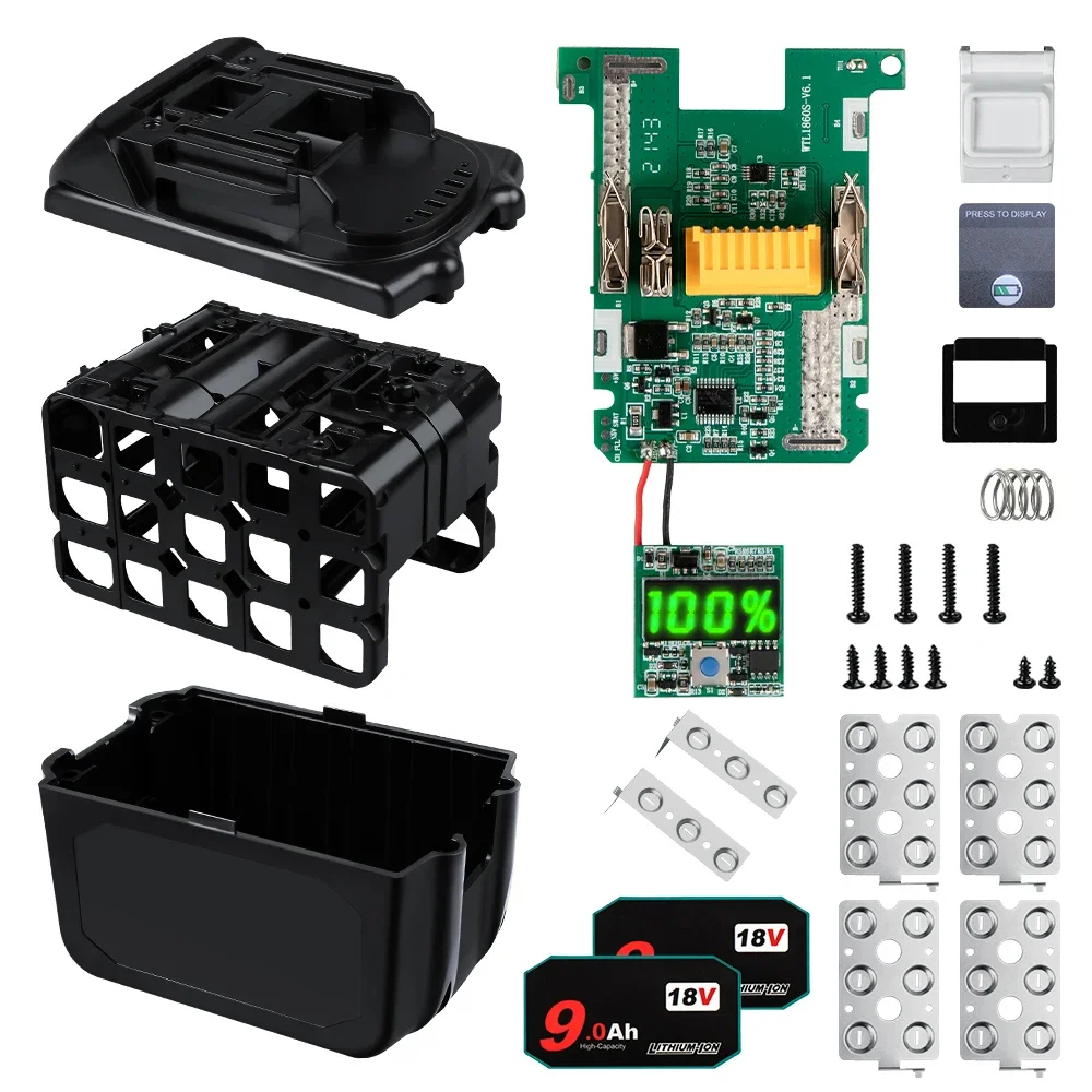 Obudowa akumulatora do elektronarzędzi Makita 18V 9Ah 6Ah Zestaw akcesoriów z płytką PCB BMS Może zainstalować 15 ogniw 18650