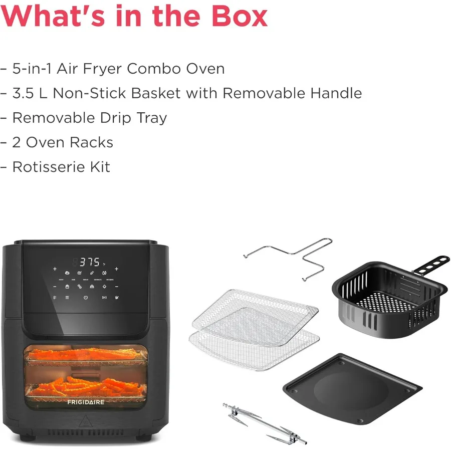 Forno combinado de fritadeira de ar 5 em 1 com janela de visualização Grande capacidade de 12,6 QT Display digital 5 modos de cozinha 7 predefinições de receitas automáticas