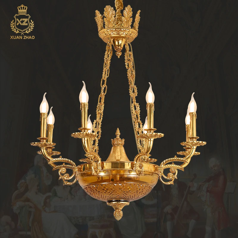 

XUANZHAO European Antique Brass Pendant Light Decor Chandelier, Exquisite Lost Wax Casting Bronze Hanging Candle Lighting