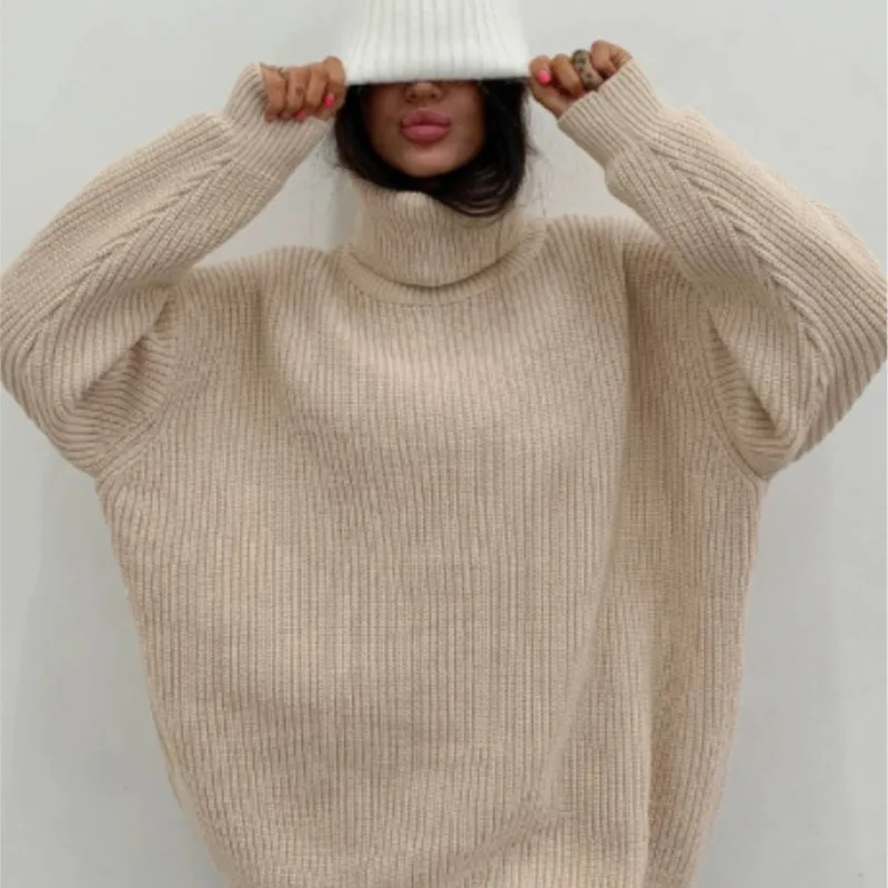 Autumn Winter Women\'s Warm Turtlenecks Sweater Casual solid Long Sleeve Loose Fall Lady Sweaters Knitted Pullover Femme Tops