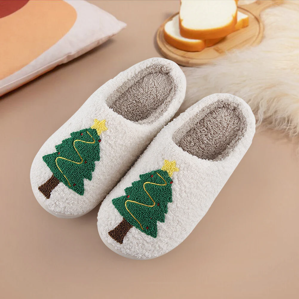 クリスマスツリーぬいぐるみスリッパ 暖かいスリッポンハウスシューズ 滑り止め ふわふわホームスリッパ 毛皮のようなクリスマスツリースリッパ 秋冬用