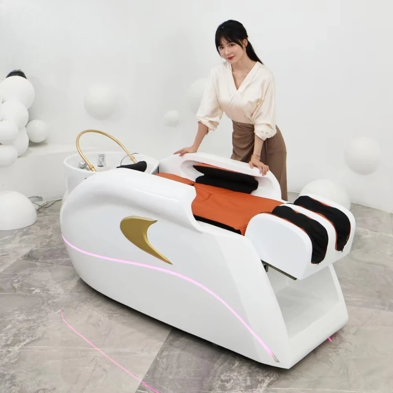 Modern Design Hair Salon Equipment Electric Massage Water Therapy Spa Head Bed Salon Furniture Multifunctional Shampoo Bed