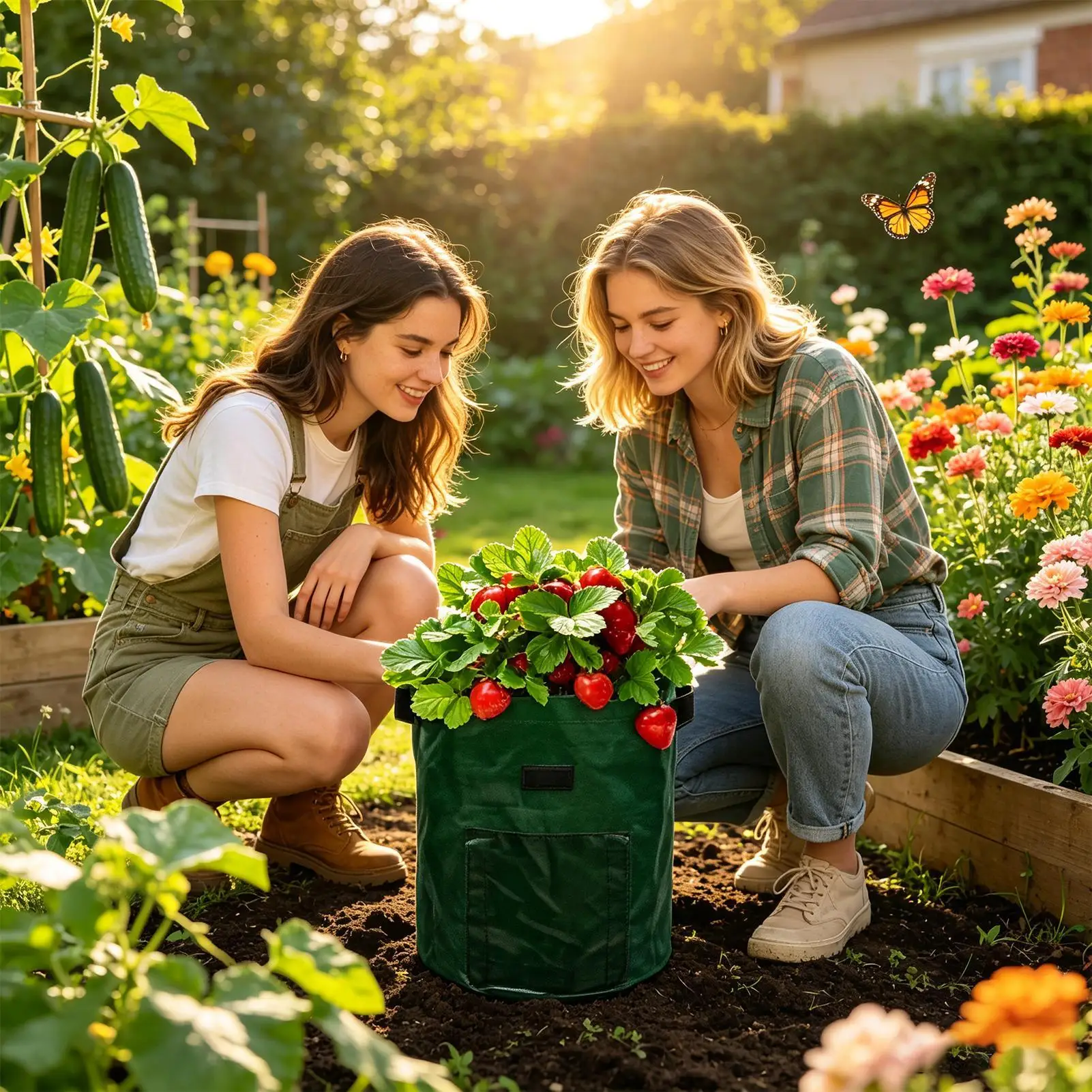 Grow Bags 4-Pieces Fabric Gardening Planter Containers Growing Bags with Flap and Handles for Indoor Vegetable Flower Nursery