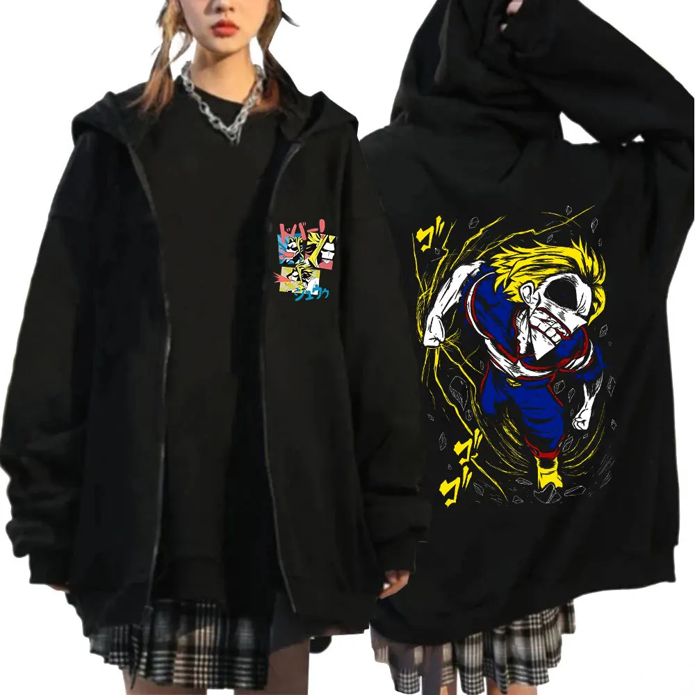 Anime My Hero Academia All Might Zipper Hoodies Men Women Fashion Long Sleeves Zip Up Hooded Sweatshirts Coats Jacket Streetwear