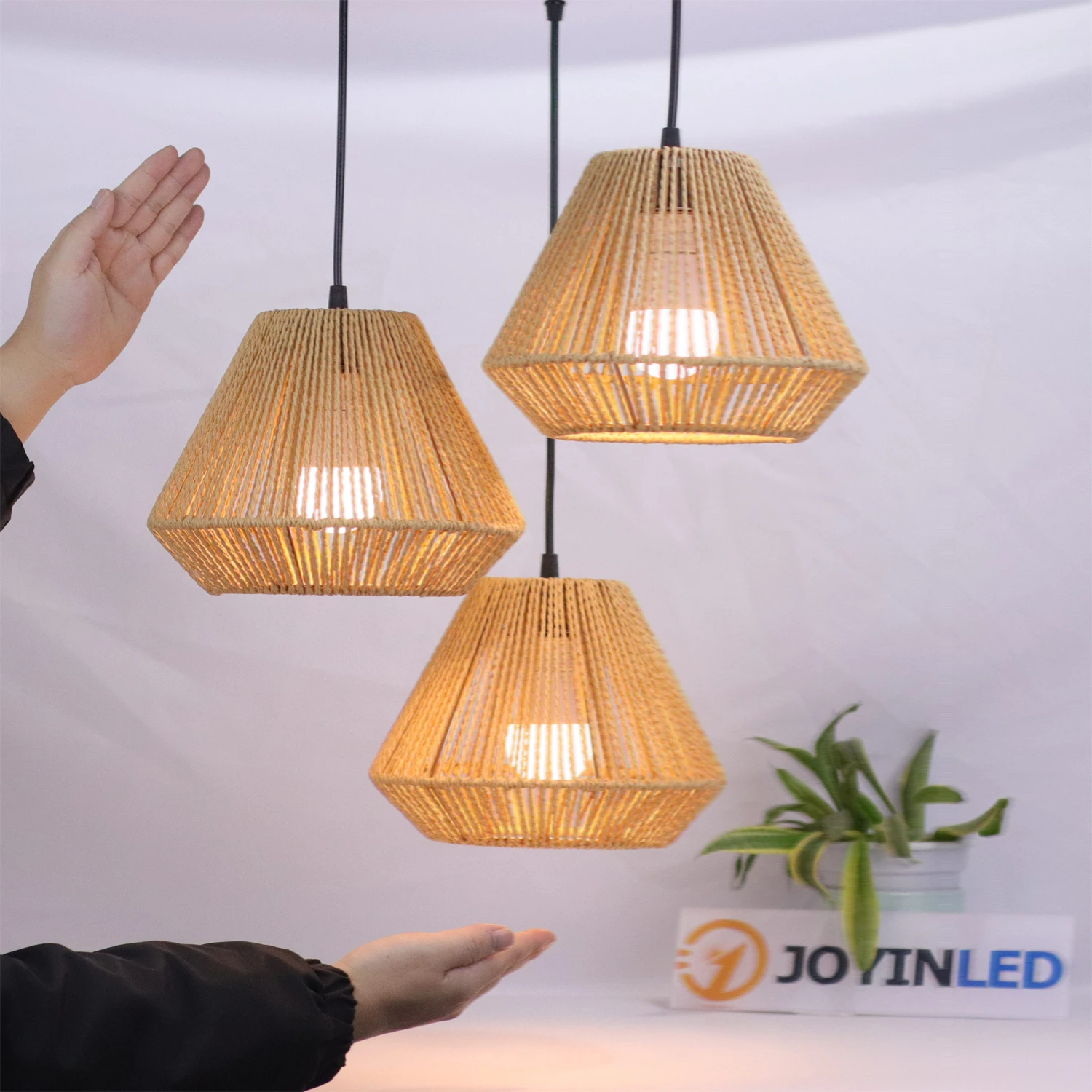 

JOYINLED Imitation Rattan Pendant Light Boho Handwoven Paper Rope Chandelier Rustic Dining Room Kitchen Bedroom Entryway Lamp