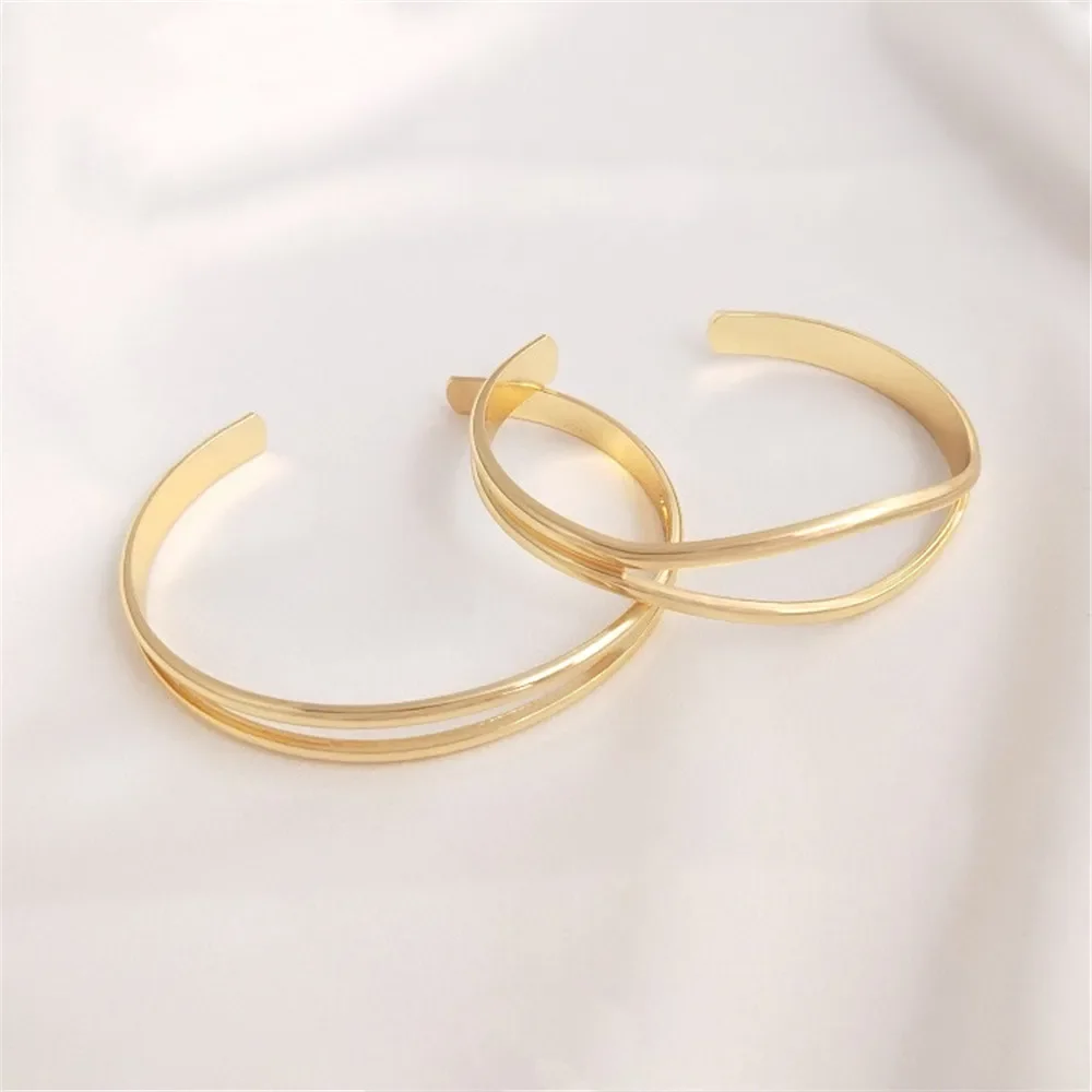 14K Gold Plated Simple and stylish French women's bracelet with a hyperbolic open loop DIY handmade bracelet