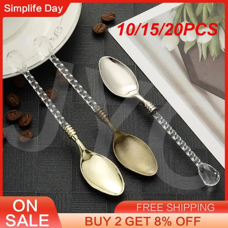 10/15/20PCS Dinnerware Transparent Handle 1 Piece Mixing Spoon Spoon Tableware Creative Crystal Ice Cream Scoop Coffee Spoon