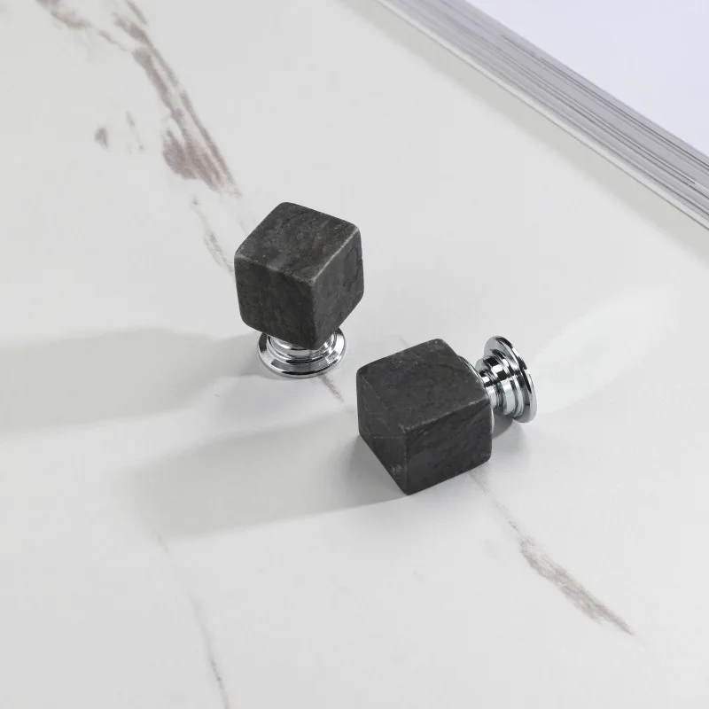 Square stone small handle black cube door handle wardrobe cabinet drawer artificial marble handle furniture hardware wholesale