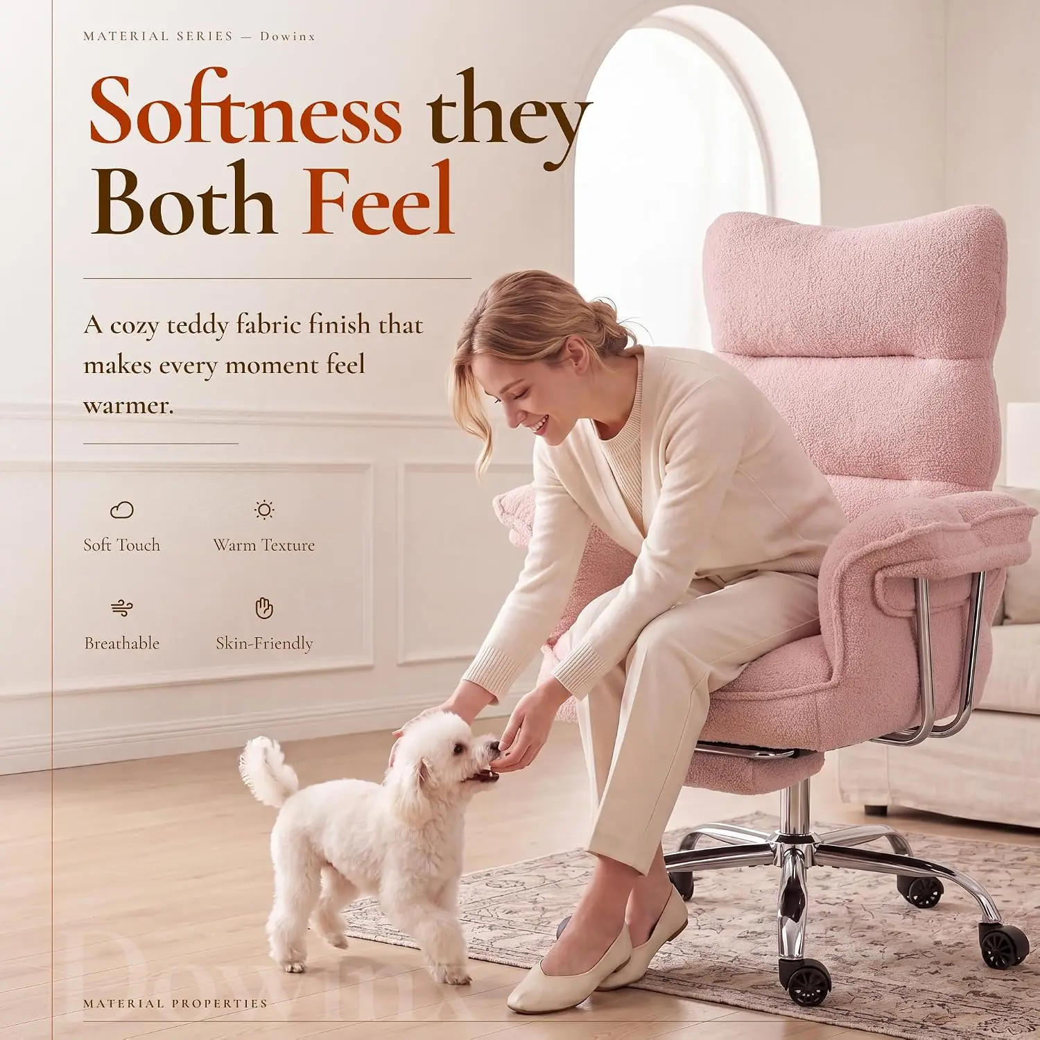 Ergonomic Office Chair Thick Cushion Wide Seat & Armrests High Back Reclining Fleece Chair Foot Rest, Customized