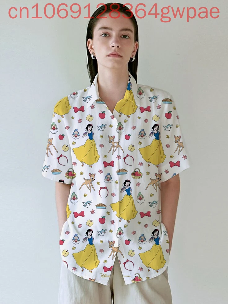 

Disney Snow White Women's Casual Short Sleeve Blouses Shirt Holiday Beach Hawaiian Shirt 3D Womens Elegant Hawaii Shirt