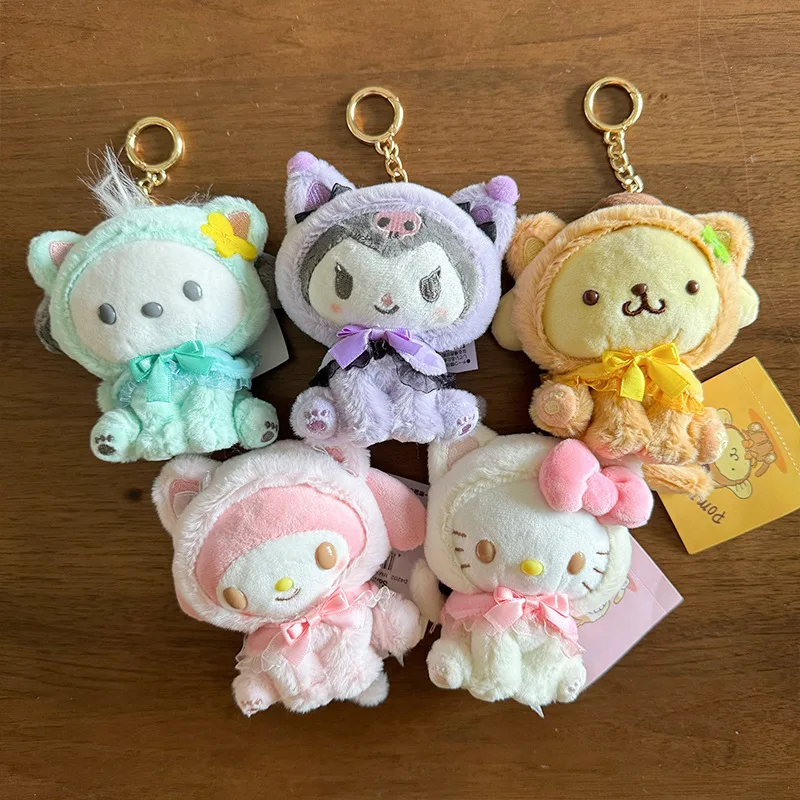 Sanrio chaveiro de pelúcia olá kitty kawaii kuromi dos desenhos animados chaveiro pingente melodia cinnamoroll pochacco mochila decoração presentes