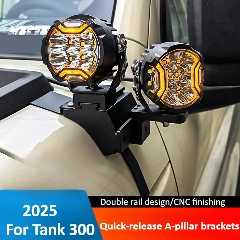 For Tank 300 2025 A-Pillar Bracket Car Modification Hood Non-Punching Free Aluminum Alloy LED Double-Layer Light Stand