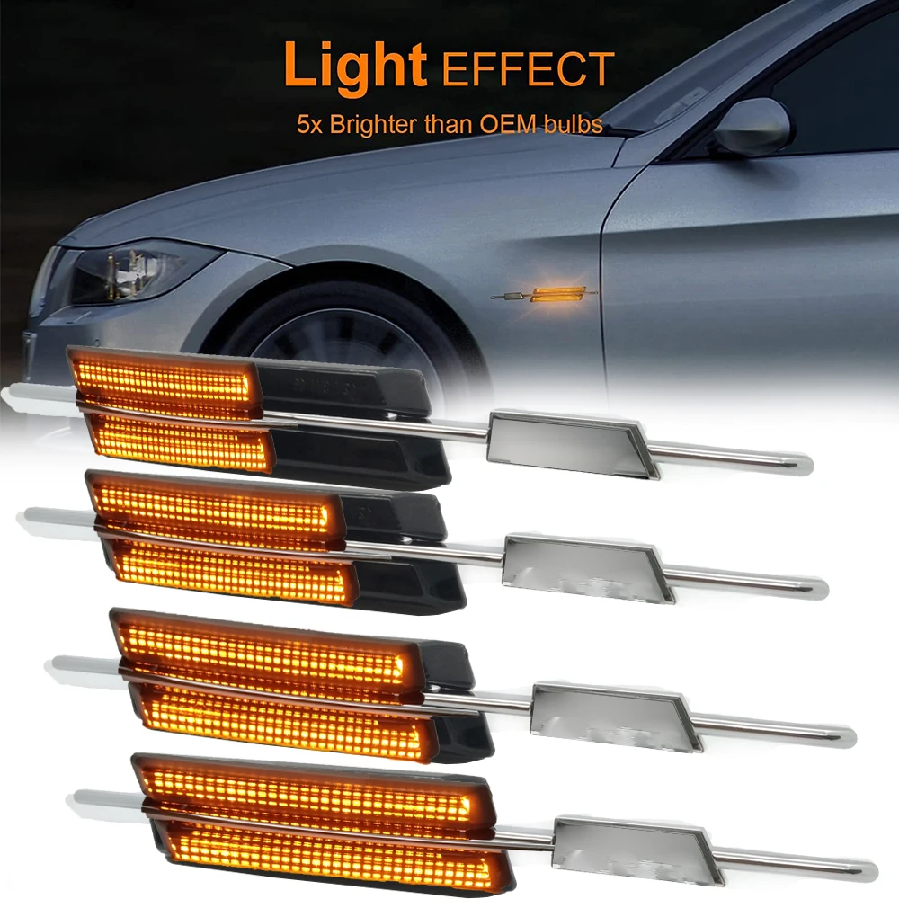 Black Lens Dynamic Arrow LED Side Marker Lamp Turn Signal Blinker Light For BMW E60 E90 E61 E82 E93 E92 E91 E81 E88 With M Logo view 3