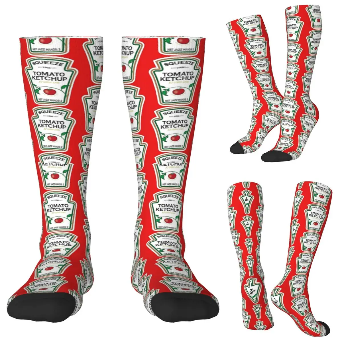 

Забавные носки с этикеткой для кетчупа, чулки в стиле Харадзюку, всесезонные длинные носки, аксессуары для унисекс, рождественские подарки