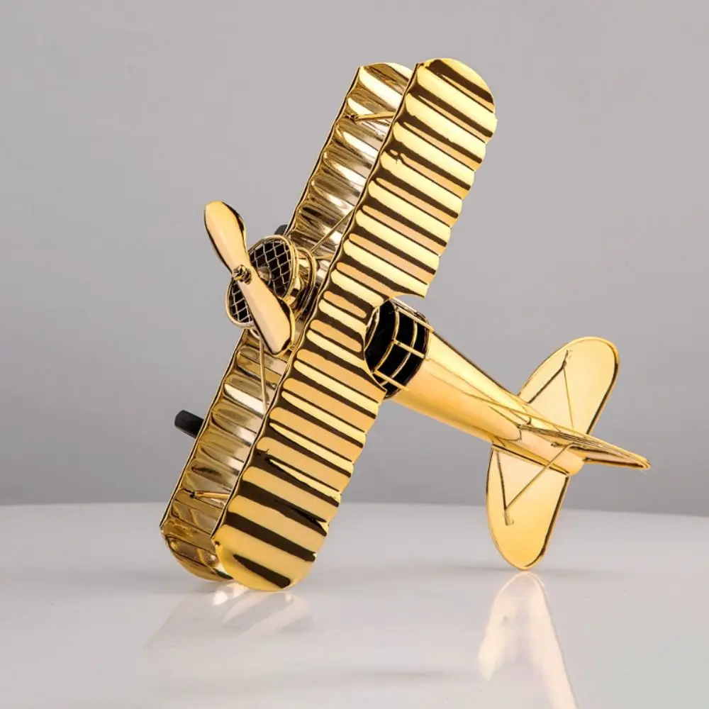 Kawaii Vintage Metal Planes Model Mini Cartoon Glider Biplane Pendant Model Modern Romance Electroplated Aircraft Model Desk