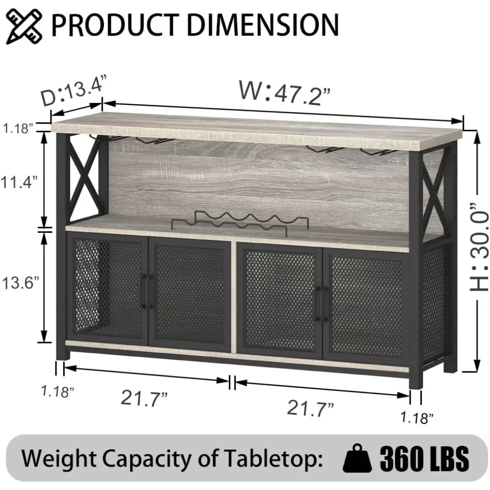 Coffee Bar Cabinet, Industrial Farmhouse Modern Sideboard Buffet Cabinet for liquor and glasses