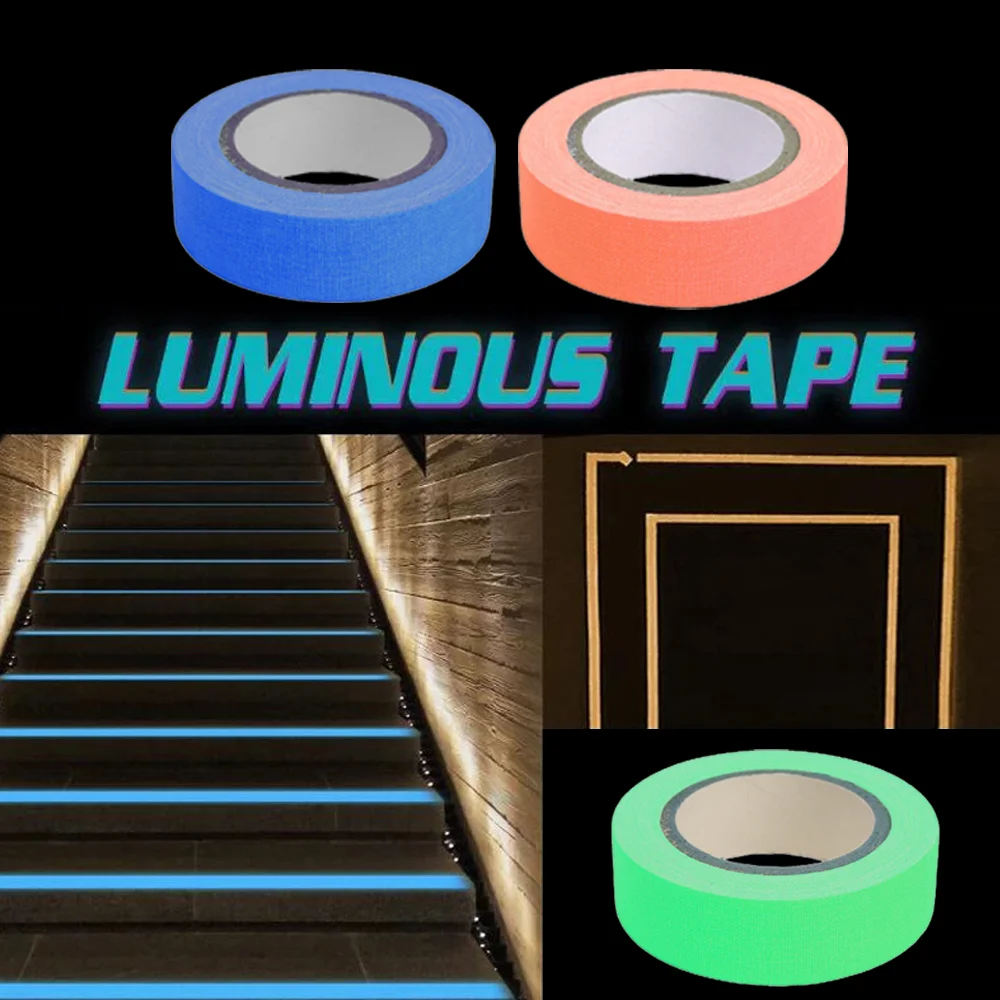 5Meter 6 Colors Neon Gaffer Cloth Tape Fluorescent Rainbow Color Party Non-Reflective Glow in The Dark Tape Under UV Black Light