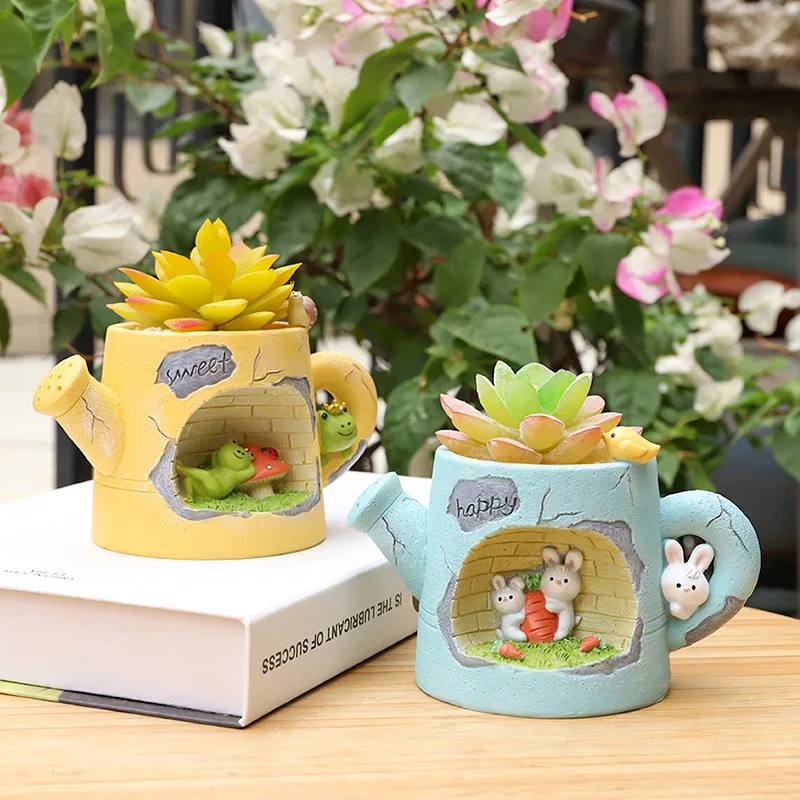 Watering Can Animals Planters Flower Pots for Succulents Plants Decorative Ornament Fairy Garden Figurines Home Table Decoration