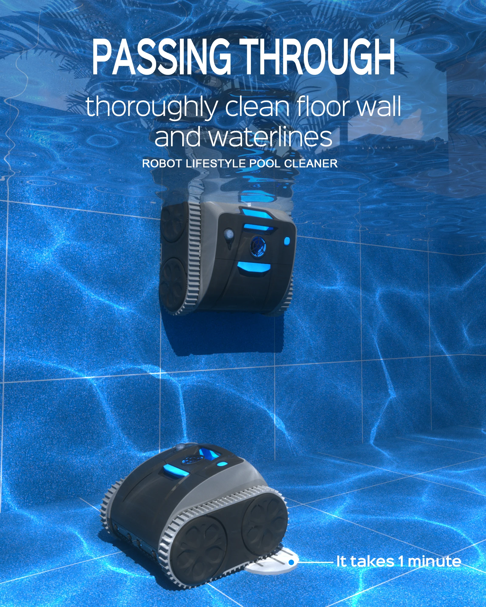 Aspirador de pó elétrico para piscina 3312max 15000mAh Área de limpeza de bateria de íon de lítio 120m2 Aplicativo para smartphone Planejamento de