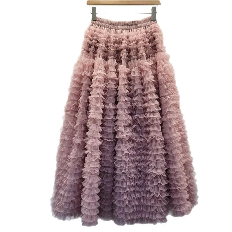

Новая летняя женская пышная юбка-кейк с многослойным сетчатым дизайном, высокой талией, в стиле кавай, для вечеринок, А-силуэт, средней длины