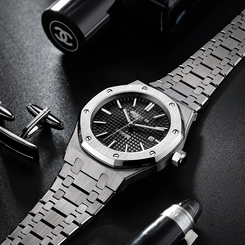 FEICE New Men\'s Automatic Mechanical Watch Skeleton Luminous Watch Waterproof Sapphire Mirror Luxury Stainless Steel Wristwatch