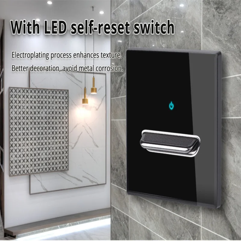 

86 type toggle reset switch with LED indicator light black glass panel 1/2/3/4 opening household wall switch Lightly press reset