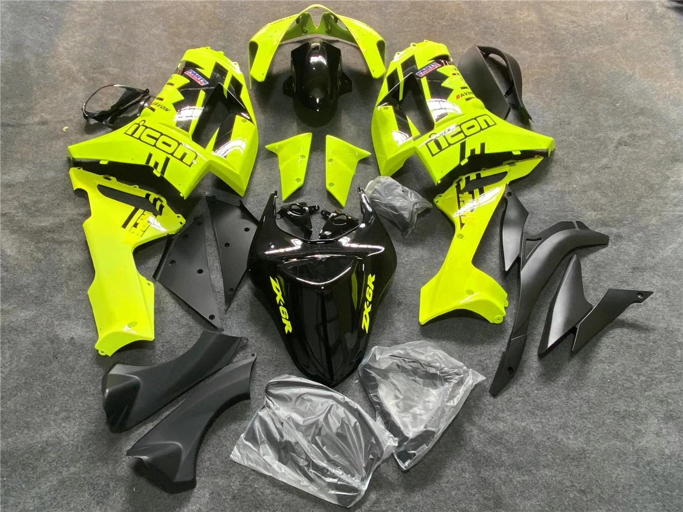 Motorcycle Fairing Kit Suitable for Kawasaki ZX-6R 07-08 6R 636 2007 2008 Fairing Fluorescent Yellow Black