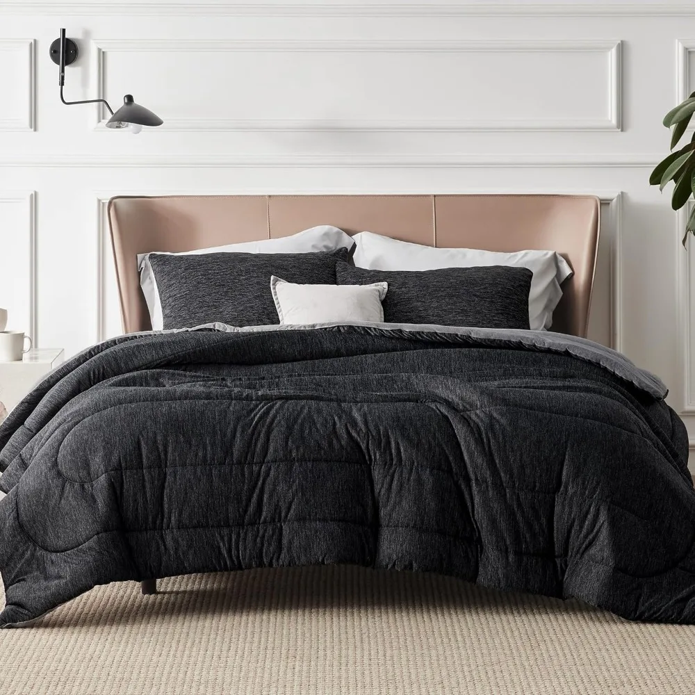 King Comforter Set - Cooling and Warm Bed Set, Charcoal Black Reversible Bedding for All Season, 3 Pieces, 1 King Size Comforter