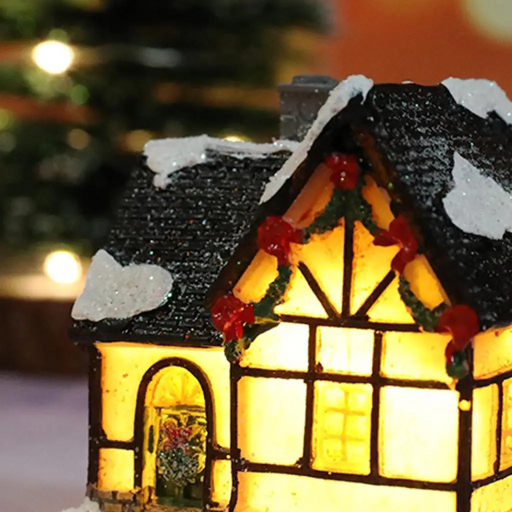 Christmas Led Light Resin House Xmas Home Holiday Ornament Decoration Children