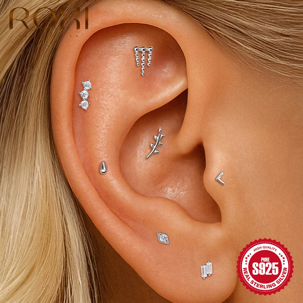ROXI Boucles d'oreilles miniatures en argent sterling 925 pour femme, forme goutte/boule/géométrique, 1 pièce, dorées/argentées, bijoux délicats