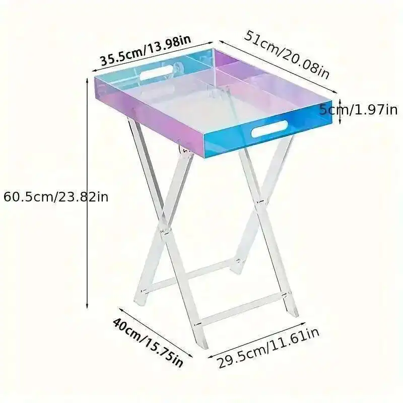 Acrylic Transparent Folding Coffee Table, Light Luxury Movable Storage Shelf, Durable Portable Table