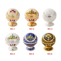 Windproof Ash Tray Vintage Zinc Alloy Flower Pattern Globe Cigarette Ashtray Lid Tabletop Portable Home Decor Ashtrays