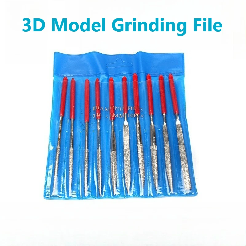 10Pcs 3DDIY Model Diamond File Set, Assorted Diamond Files for Polishing, Flat, Half Round, Triangle & Round Files