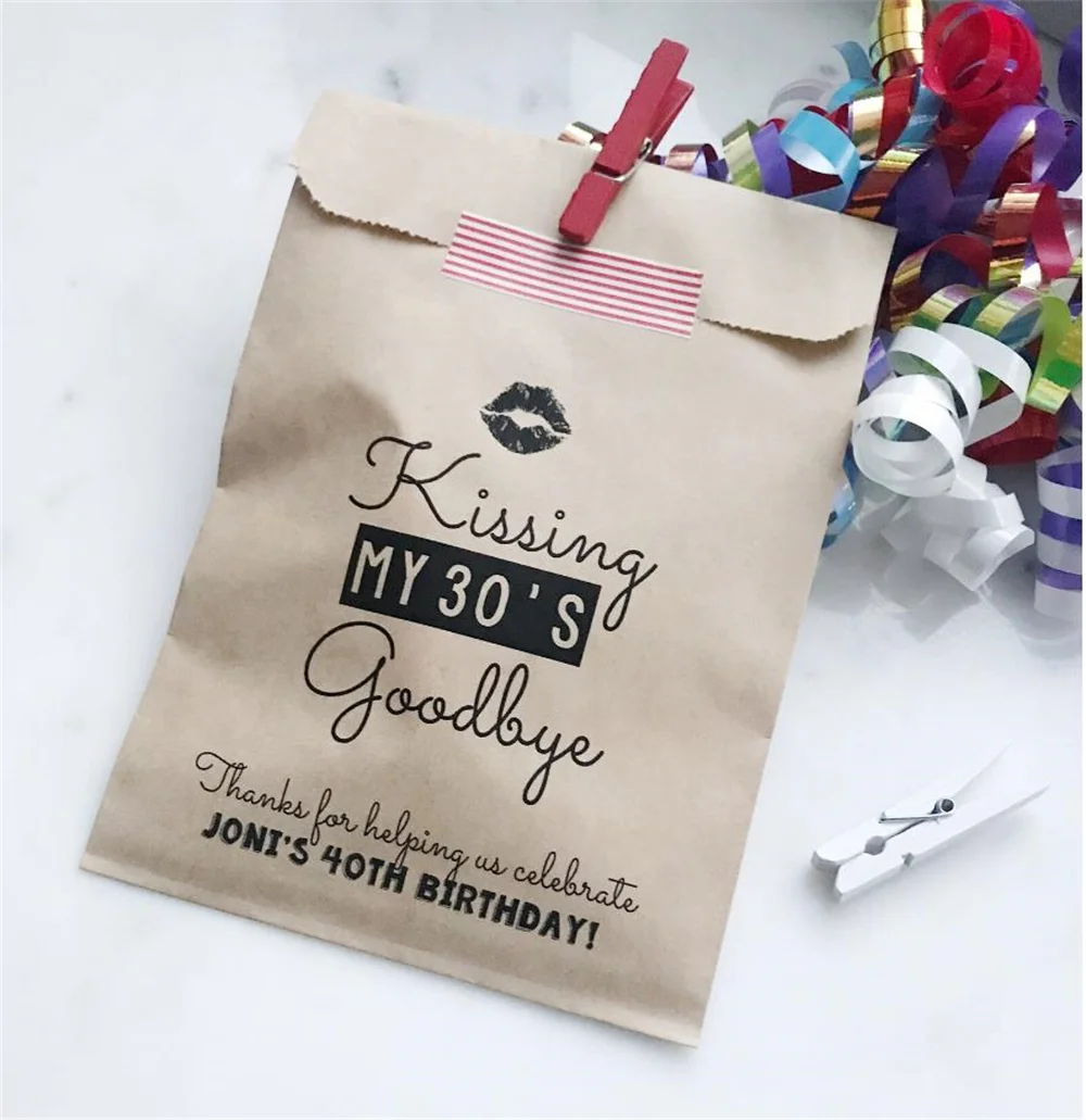 50pcs Birthday Favor Bags! - Kissing my 20s 30s 40s 50s 60s 70 80s etc Goodbye Birthday - Favor Bags - Custom Printed on Kraft