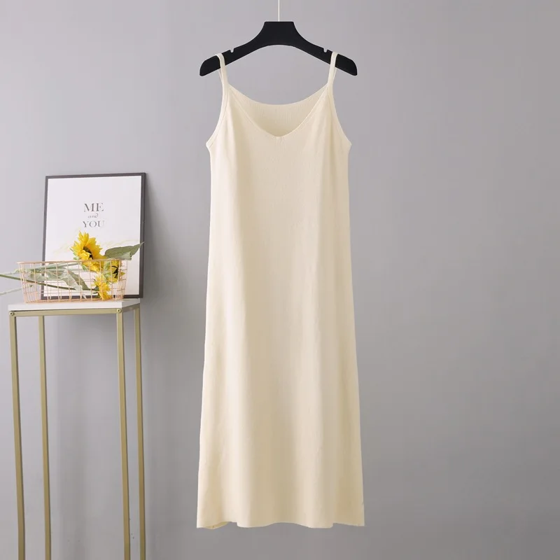 HLBCBG Spring Summer 2023 Woman Knitted Tank Dress Casual Long Camisole Vest Dresses Women Loose Cashmere Maix A-line Dress