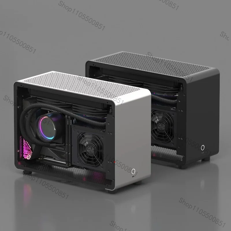 ITX Computer Case, Aluminum Mini Chassis for SFX Power Supply, Support 240mm Liquid Cooler, Transparent Side Panel