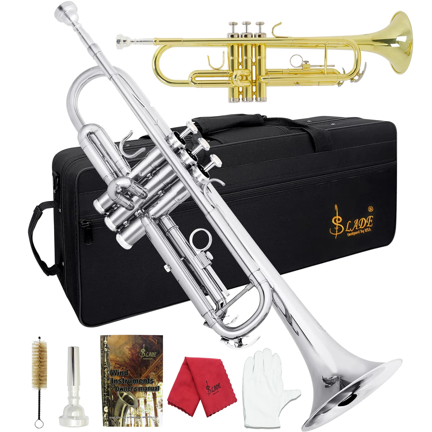 

SLADE Trumpet Bb Professional Brass Gold Silver Trumpet Brass Body Trompete Musical Instrument With Trumpet Box Mouthpiece