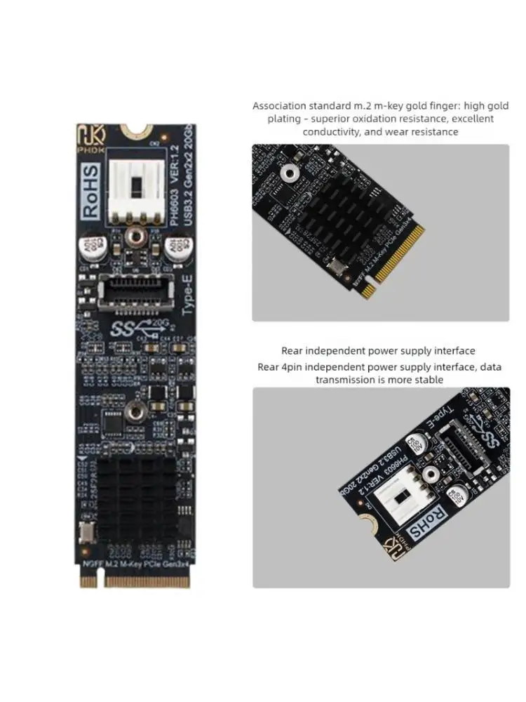 

Y1UB PH6603 M.2 NVME Expansion Card For External Storage Type E USB3.2 Heat Dissipation Design Tool Less Install