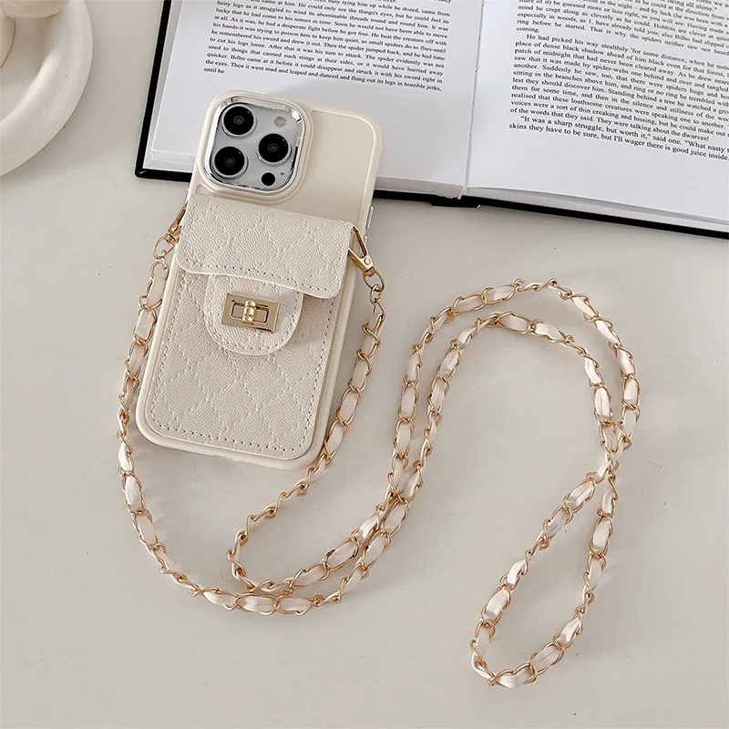 Crossbody Shoulder Strap Card Slot Wallet Case For iPhone 14 15 Pro Max 11 12 13 Pro Max Leather Card Clip Phone Cover