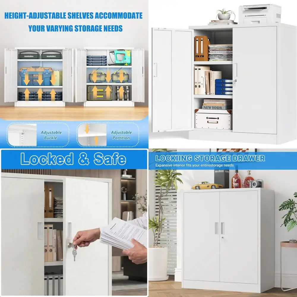 

Высокий белый запираемый шкаф для хранения (36 дюймов) с регулируемыми полками для дома, офиса, гаража и хозяйственных помещений