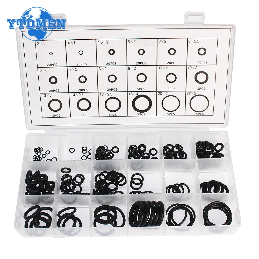 225PCS Rubber O Ring Oil Resistance O-Ring Washer Gasket Seals Watertightness Assortment Different Size with Box Kit