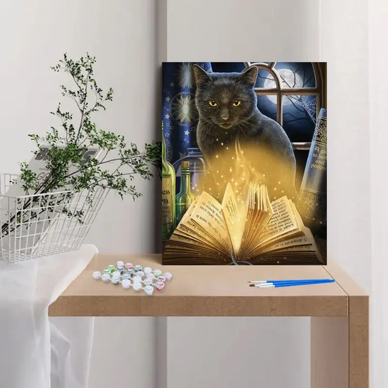 CHENISTORY الطلاء حسب الرقم القط الأسود الرسم على قماش هدية DIY صور بواسطة أرقام أطقم رسمت باليد اللوحة ديكور فني للمنزل