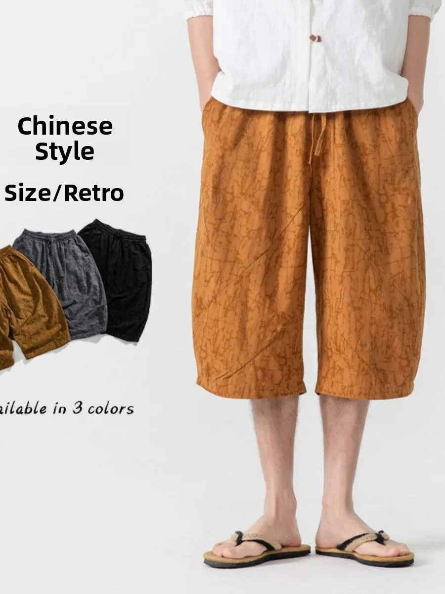 

New Summer Chinese Sle Tang Suit Hanfu Cotton Linen Pants Waed Japanese Sle Casual Seven-Foot Men's Rest