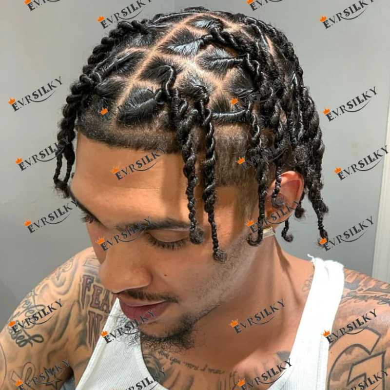 

Afro Black Men Twist Braids Remy Human Hair Toupee Natural Hairline Single Knots Full Skin Base Man Hair Prosthesis Capillary