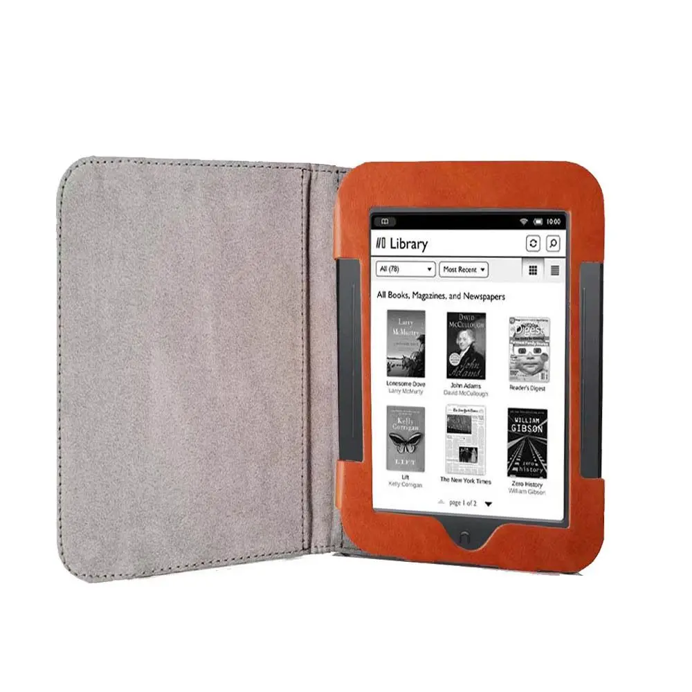 6 inch E-Reader Case Anti-fall Magnetic Back Cover Leather Microfiber Lining for Barnes Noble Nook 1/2/3 (BNRV 300/350/500)