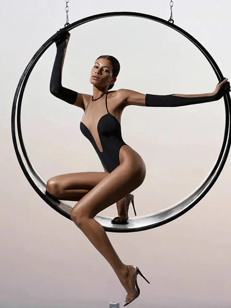 Sexy Mesh Patchwork Body Donna Guaina Moda Tees Top Senza maniche O-Collo Aderente Sheer Streetwear Pagliaccetti T-shirt femminili