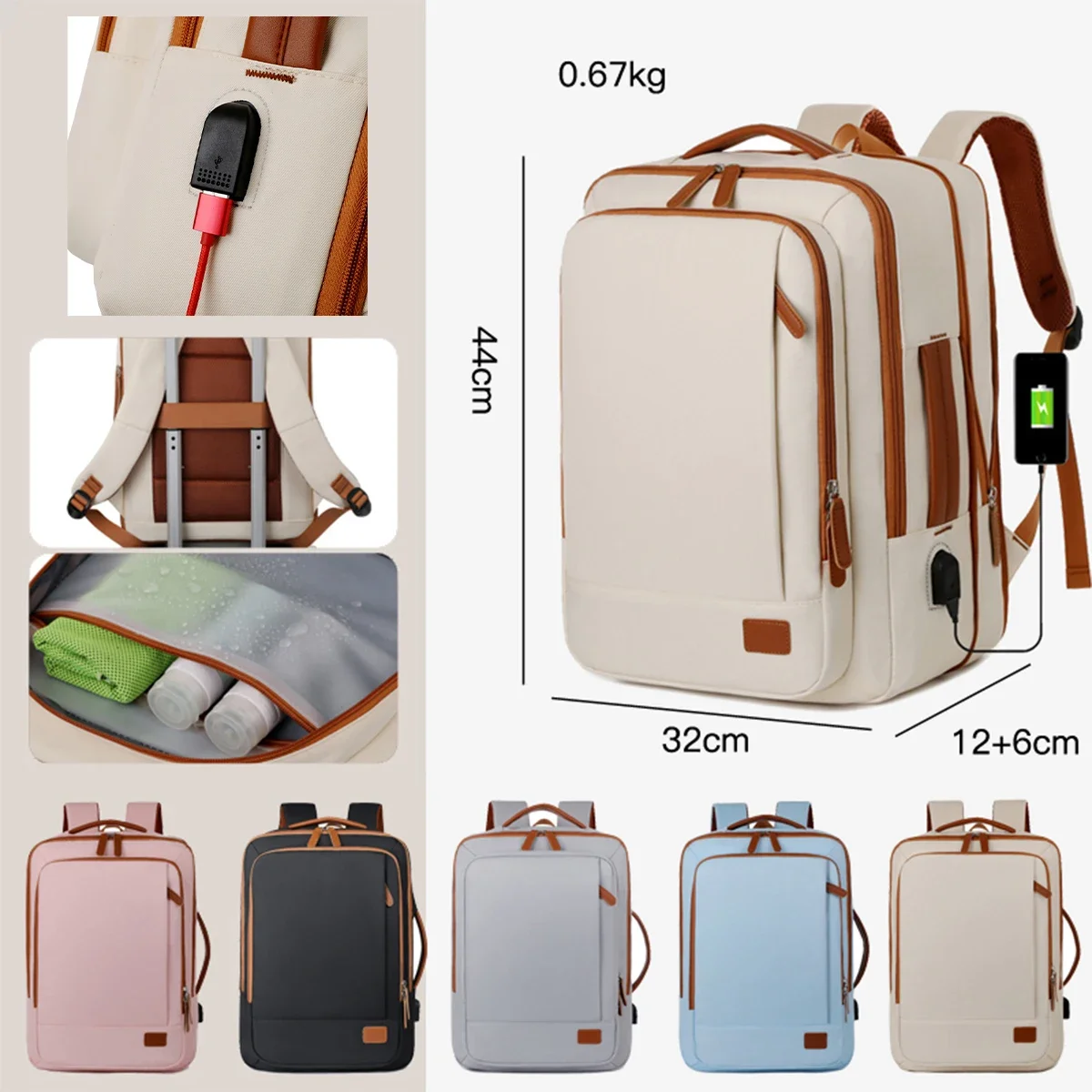 

Расширяемый рюкзак Оксфорд с влажными и сухими карманами — многофункциональная сумка для ноутбука, USB-порт и двойная молния для деловой дорожной сумки для багажа